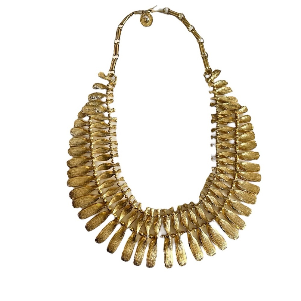 Vintage Lisner Goldtone Egyptian Revival Chunky Adjustable Necklace 60s